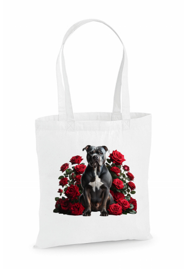 Obrazek Biała Bawełniana Torba Amstaff z Różami